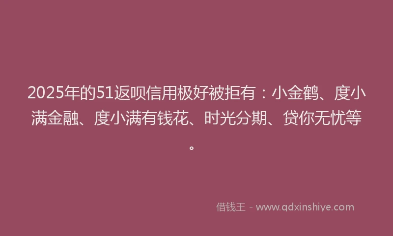 2025年的51返呗信用极好被拒有：小金鹤、度小满金融、度小满有钱花、时光分期、贷你无忧等。