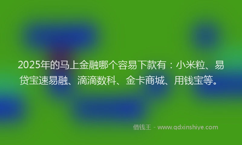 2025年的马上金融哪个容易下款有：小米粒、易贷宝速易融、滴滴数科、金卡商城、用钱宝等。