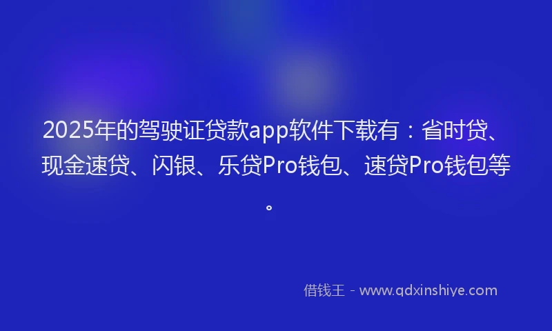 2025年的驾驶证贷款app软件下载有：省时贷、现金速贷、闪银、乐贷Pro钱包、速贷Pro钱包等。