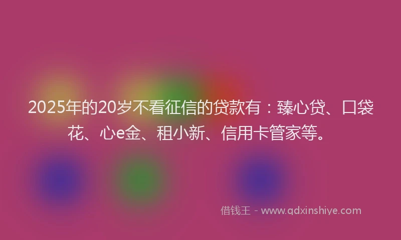 2025年的20岁不看征信的贷款有：臻心贷、口袋花、心e金、租小新、信用卡管家等。