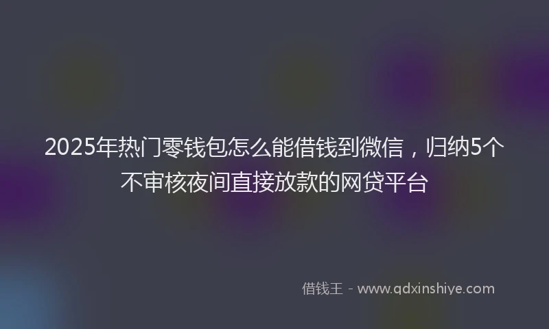2025年热门零钱包怎么能借钱到微信，归纳5个不审核夜间直接放款的网贷平台