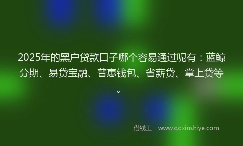 2025年的黑户贷款口子哪个容易通过呢有：蓝鲸分期、易贷宝融、普惠钱包、省薪贷、掌上贷等。