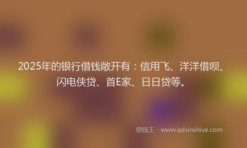 2025年的银行借钱敞开有:信用飞、洋洋借呗、闪电侠贷、首E家、日日贷等。