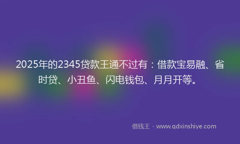 2025年的2345贷款王通不过有:借款宝易融、省时贷、小丑鱼、闪电钱包、月月开等。