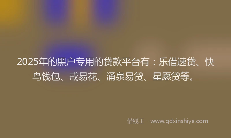 2025年的黑户专用的贷款平台有：乐借速贷、快鸟钱包、戒易花、涌泉易贷、星愿贷等。