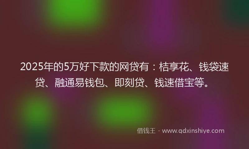 2025年的5万好下款的网贷有：桔享花、钱袋速贷、融通易钱包、即刻贷、钱速借宝等。
