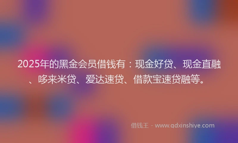 2025年的黑金会员借钱有：现金好贷、现金直融、哆来米贷、爱达速贷、借款宝速贷融等。