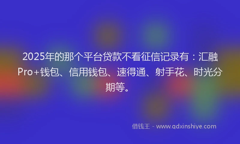 2025年的那个平台贷款不看征信记录有：汇融Pro+钱包、信用钱包、速得通、射手花、时光分期等。
