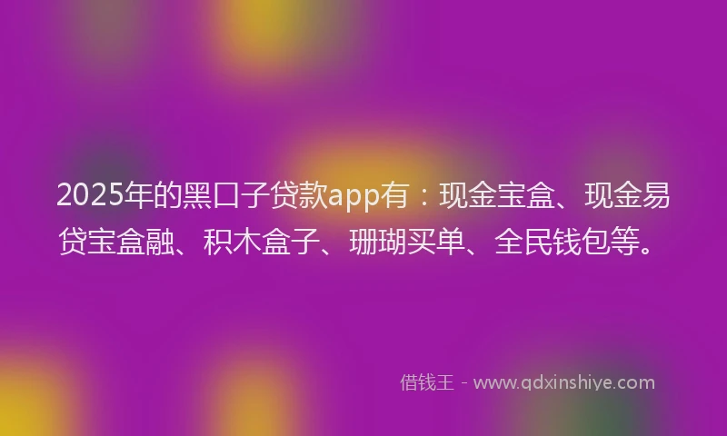 2025年的黑口子贷款app有：现金宝盒、现金易贷宝盒融、积木盒子、珊瑚买单、全民钱包等。