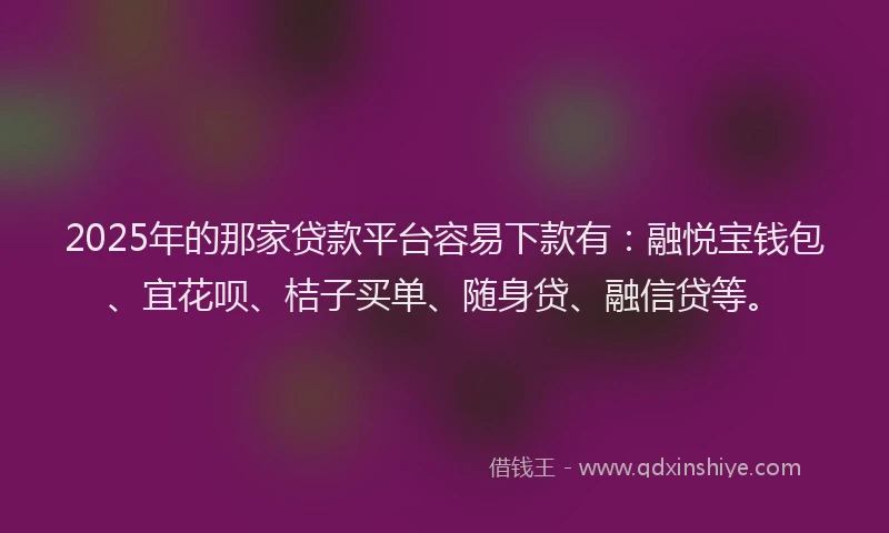2025年的那家贷款平台容易下款有：融悦宝钱包、宜花呗、桔子买单、随身贷、融信贷等。