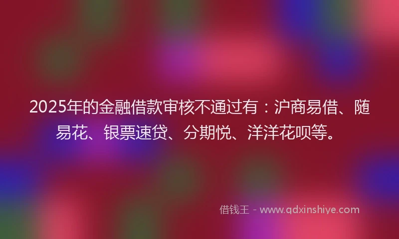 2025年的金融借款审核不通过有：沪商易借、随易花、银票速贷、分期悦、洋洋花呗等。