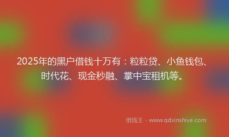 2025年的黑户借钱十万有：粒粒贷、小鱼钱包、时代花、现金秒融、掌中宝租机等。