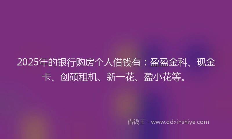 2025年的银行购房个人借钱有：盈盈金科、现金卡、创硕租机、新一花、盈小花等。