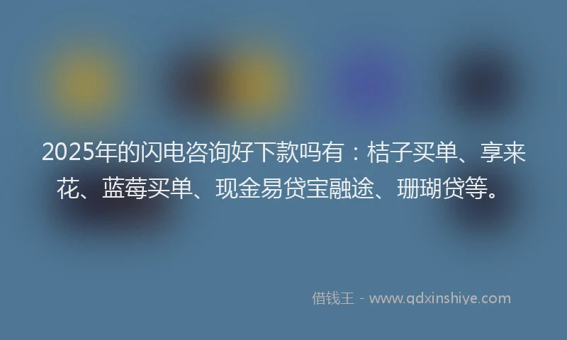 2025年的闪电咨询好下款吗有：桔子买单、享来花、蓝莓买单、现金易贷宝融途、珊瑚贷等。