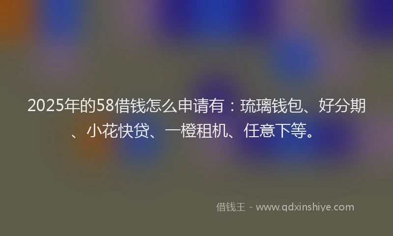2025年的58借钱怎么申请有：琉璃钱包、好分期、小花快贷、一橙租机、任意下等。