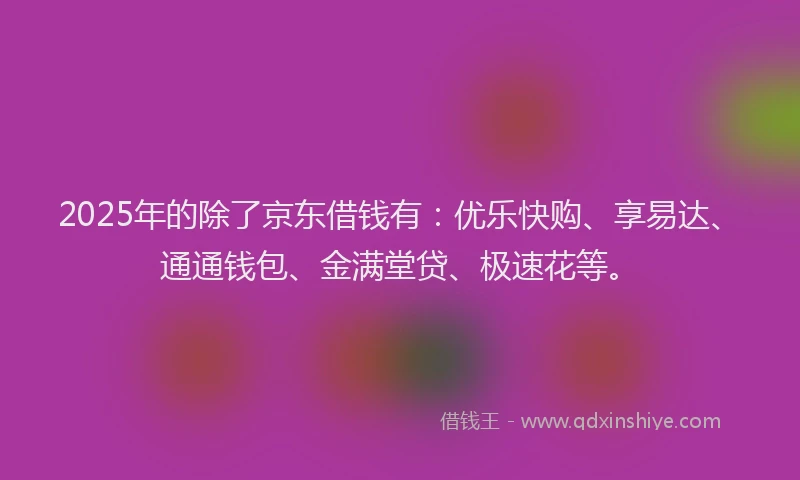 2025年的除了京东借钱有：优乐快购、享易达、通通钱包、金满堂贷、极速花等。