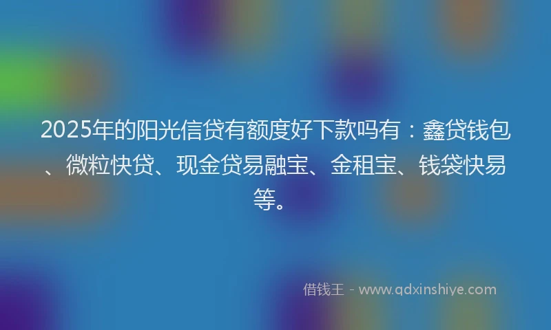 2025年的阳光信贷有额度好下款吗有:鑫贷钱包、微粒快贷、现金贷易融宝、金租宝、钱袋快易等。