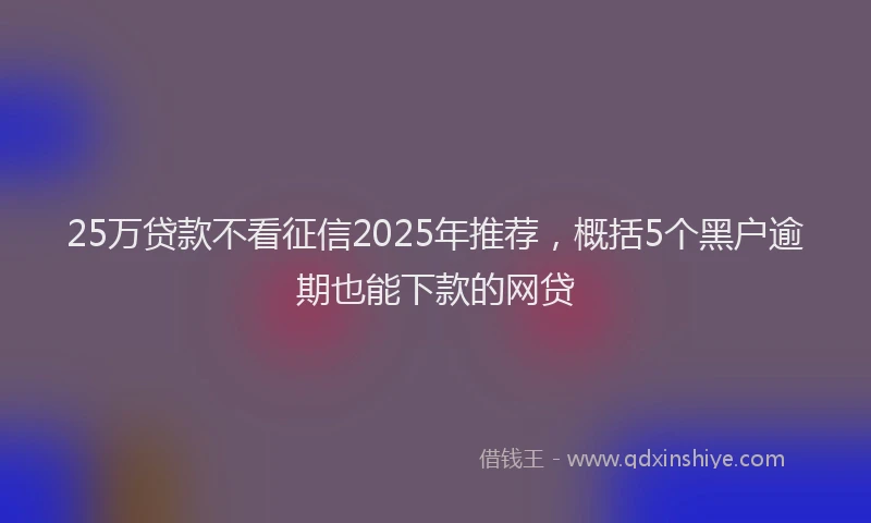 25万贷款不看征信2025年推荐，概括5个黑户逾期也能下款的网贷