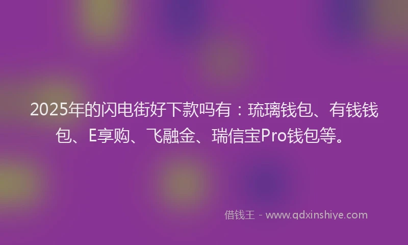 2025年的闪电街好下款吗有：琉璃钱包、有钱钱包、E享购、飞融金、瑞信宝Pro钱包等。