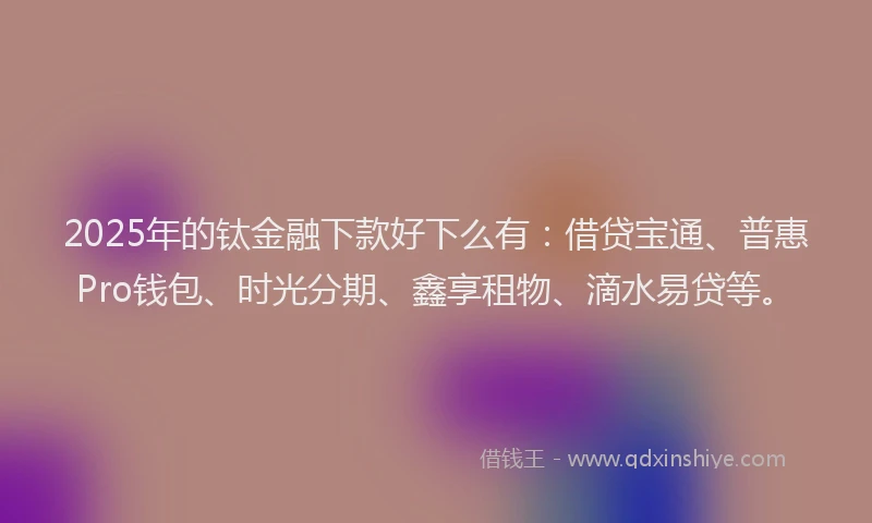 2025年的钛金融下款好下么有：借贷宝通、普惠Pro钱包、时光分期、鑫享租物、滴水易贷等。