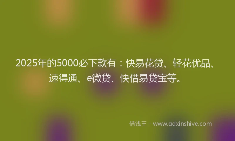 2025年的5000必下款有：快易花贷、轻花优品、速得通、e微贷、快借易贷宝等。