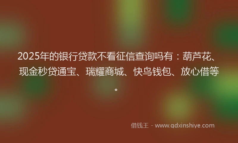 2025年的银行贷款不看征信查询吗有：葫芦花、现金秒贷通宝、瑞耀商城、快鸟钱包、放心借等。