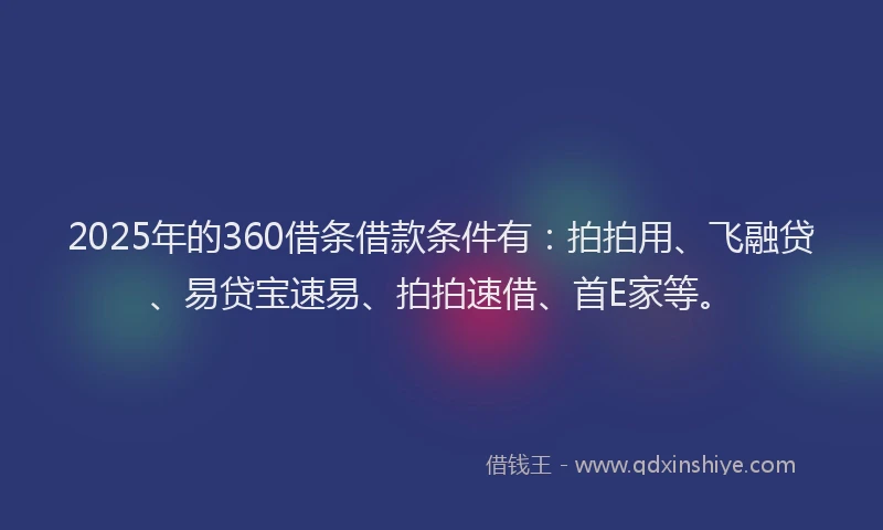 2025年的360借条借款条件有：拍拍用、飞融贷、易贷宝速易、拍拍速借、首E家等。