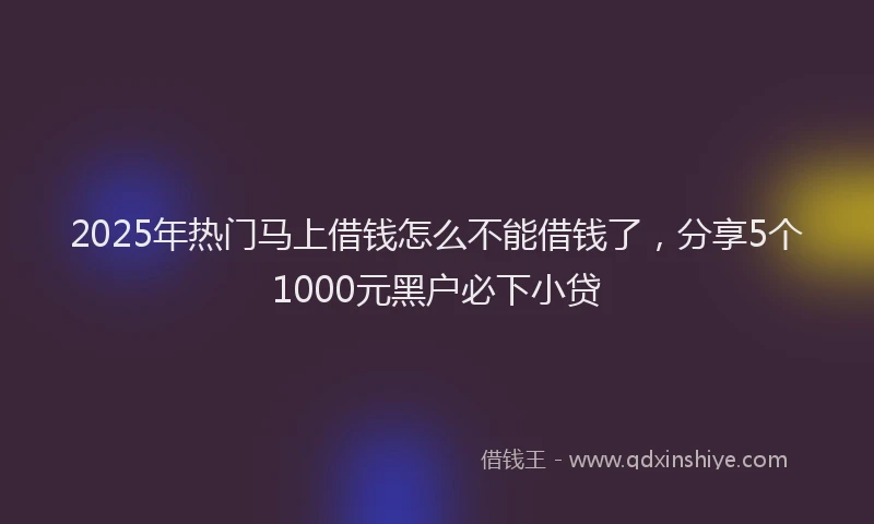 2025年热门马上借钱怎么不能借钱了，分享5个1000元黑户必下小贷