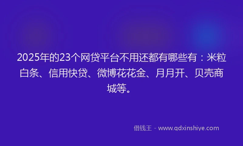 2025年的23个网贷平台不用还都有哪些有：米粒白条、信用快贷、微博花花金、月月开、贝壳商城等。