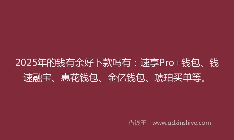 2025年的钱有余好下款吗有：速享Pro+钱包、钱速融宝、惠花钱包、金亿钱包、琥珀买单等。