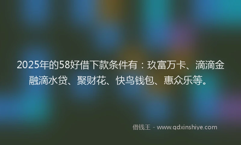 2025年的58好借下款条件有：玖富万卡、滴滴金融滴水贷、聚财花、快鸟钱包、惠众乐等。