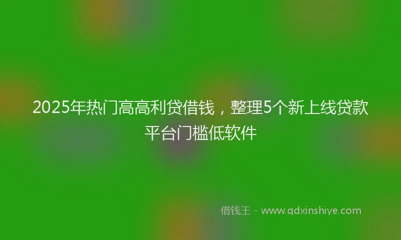 2025年热门高高利贷借钱，整理5个新上线贷款平台门槛低软件