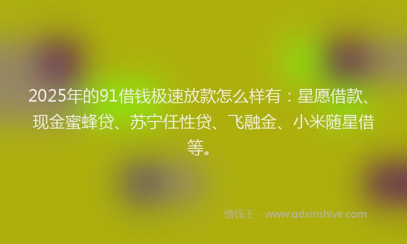 2025年的91借钱极速放款怎么样有：星愿借款、现金蜜蜂贷、苏宁任性贷、飞融金、小米随星借等。