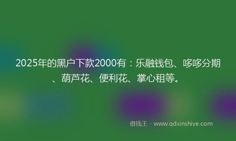 2025年的黑户下款2000有：乐融钱包、哆哆分期、葫芦花、便利花、掌心租等。