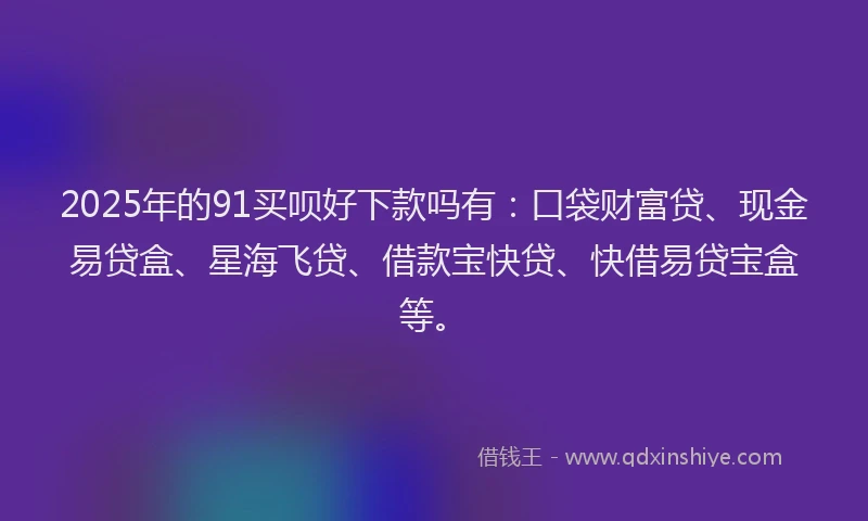 2025年的91买呗好下款吗有：口袋财富贷、现金易贷盒、星海飞贷、借款宝快贷、快借易贷宝盒等。