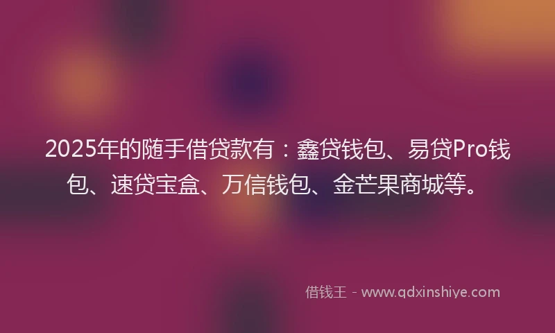 2025年的随手借贷款有：鑫贷钱包、易贷Pro钱包、速贷宝盒、万信钱包、金芒果商城等。