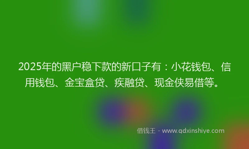 2025年的黑户稳下款的新口子有：小花钱包、信用钱包、金宝盒贷、疾融贷、现金侠易借等。