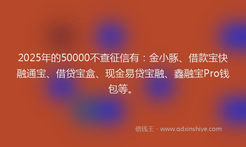 2025年的50000不查征信有：金小豚、借款宝快融通宝、借贷宝盒、现金易贷宝融、鑫融宝Pro钱包等。
