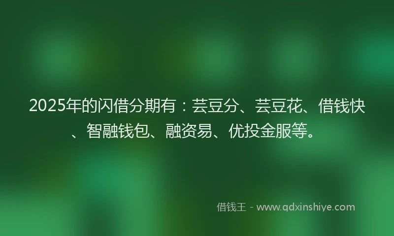 2025年的闪借分期有：芸豆分、芸豆花、借钱快、智融钱包、融资易、优投金服等。