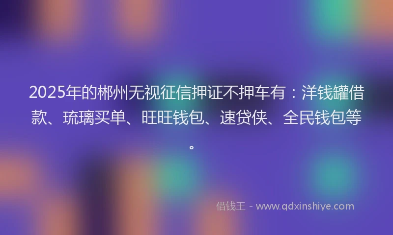2025年的郴州无视征信押证不押车有：洋钱罐借款、琉璃买单、旺旺钱包、速贷侠、全民钱包等。