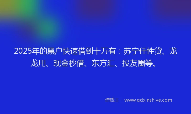 2025年的黑户快速借到十万有：苏宁任性贷、龙龙用、现金秒借、东方汇、投友圈等。