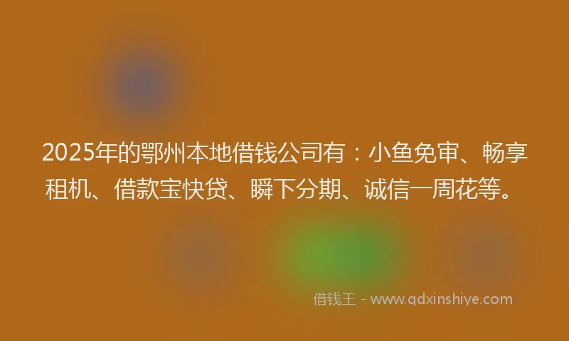 2025年的鄂州本地借钱公司有：小鱼免审、畅享租机、借款宝快贷、瞬下分期、诚信一周花等。