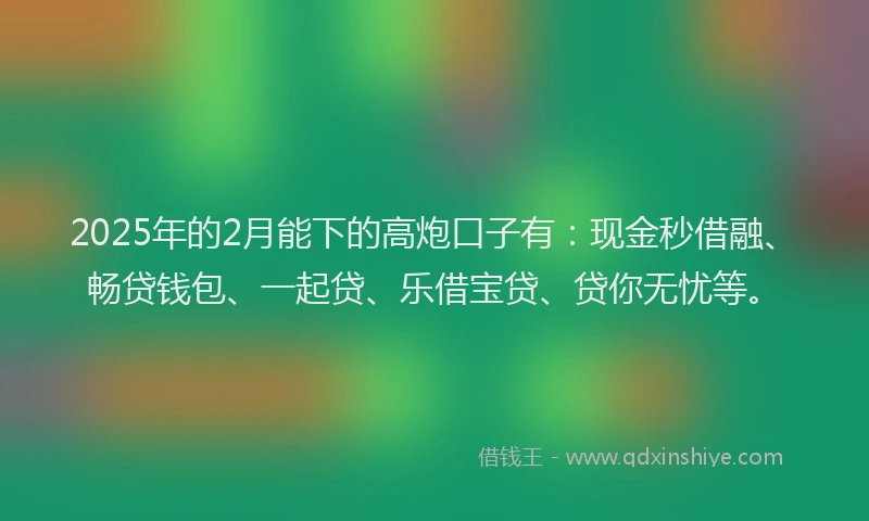 2025年的2月能下的高炮口子有：现金秒借融、畅贷钱包、一起贷、乐借宝贷、贷你无忧等。