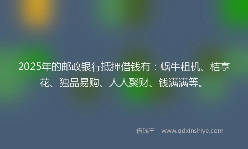 2025年的邮政银行抵押借钱有：蜗牛租机、桔享花、独品易购、人人聚财、钱满满等。