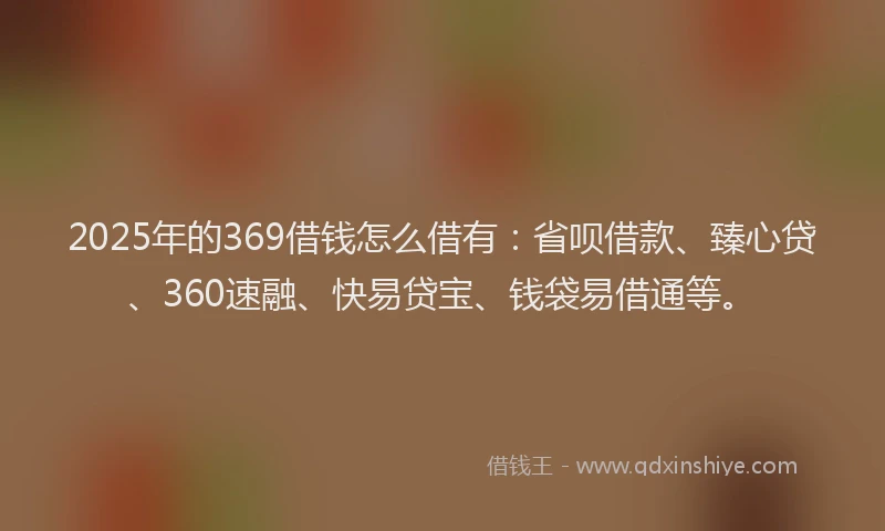 2025年的369借钱怎么借有：省呗借款、臻心贷、360速融、快易贷宝、钱袋易借通等。