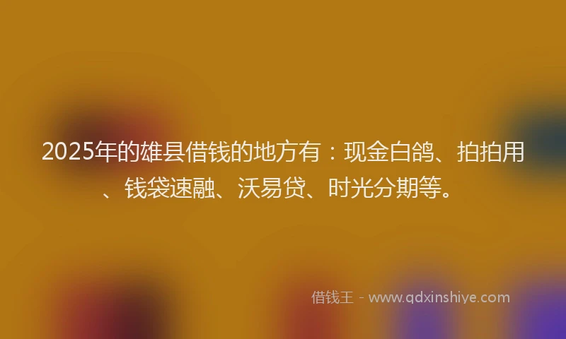2025年的雄县借钱的地方有：现金白鸽、拍拍用、钱袋速融、沃易贷、时光分期等。