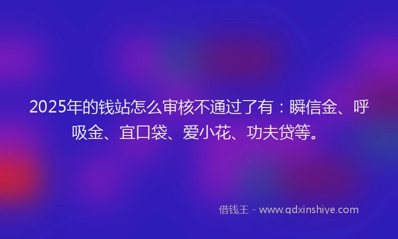 2025年的钱站怎么审核不通过了有：瞬信金、呼吸金、宜口袋、爱小花、功夫贷等。