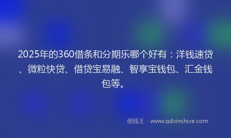 2025年的360借条和分期乐哪个好有：洋钱速贷、微粒快贷、借贷宝易融、智享宝钱包、汇金钱包等。
