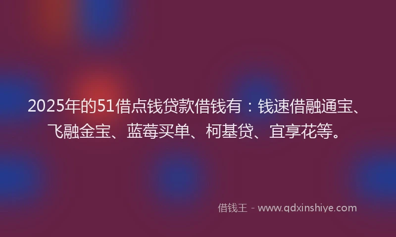 2025年的51借点钱贷款借钱有：钱速借融通宝、飞融金宝、蓝莓买单、柯基贷、宜享花等。