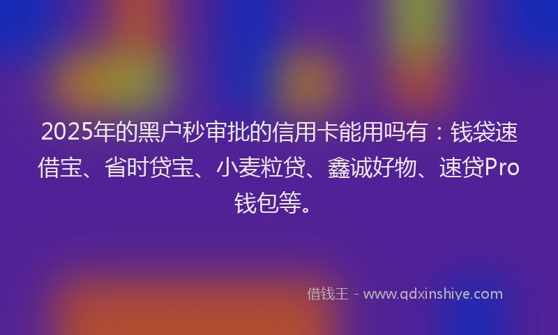 2025年的黑户秒审批的信用卡能用吗有：钱袋速借宝、省时贷宝、小麦粒贷、鑫诚好物、速贷Pro钱包等。
